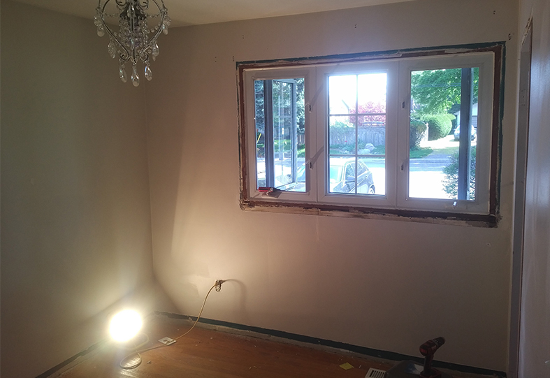 Here is an image of a renovation for walls flooring or ceiling repair.